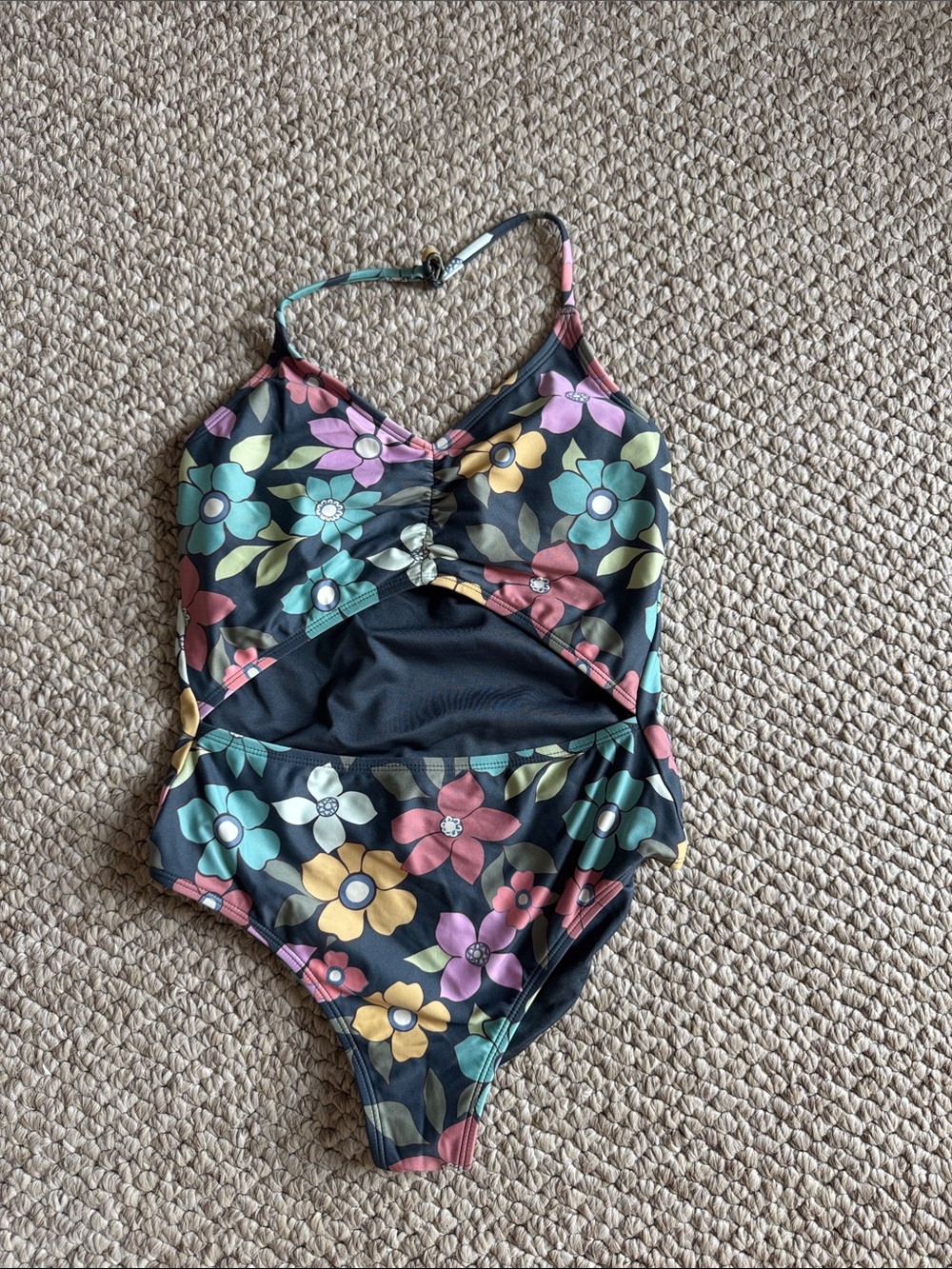 O'Neill Girls One-Piece Swimsuit in Black with Multicolor Floral Print